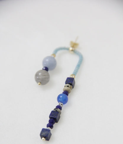 Chinoiserie Asymmetrical Blue Natural Stone Earrings