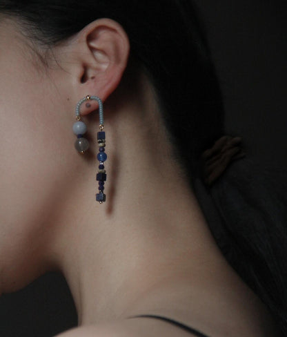 Chinoiserie Asymmetrical Blue Natural Stone Earrings