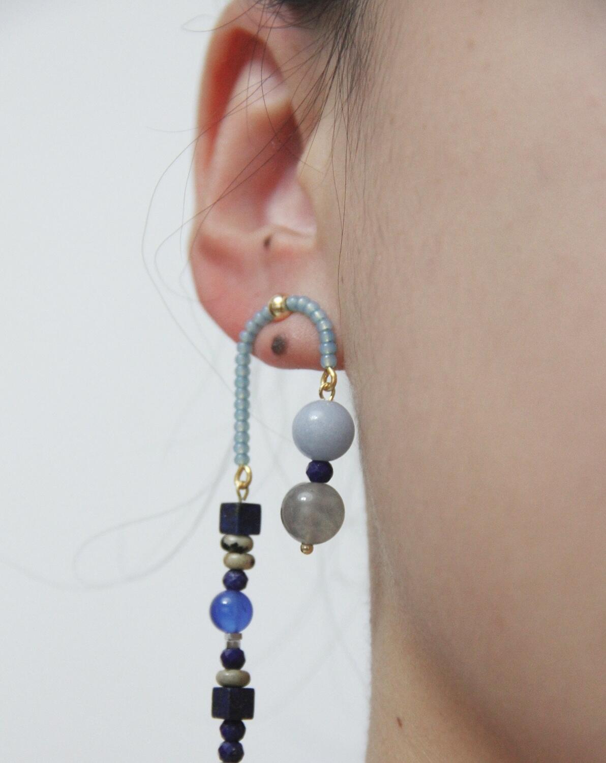 Chinoiserie Asymmetrical Blue Natural Stone Earrings