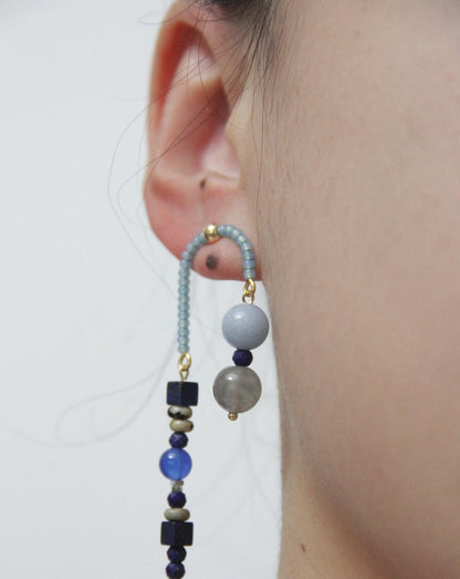 Chinoiserie Asymmetrical Blue Natural Stone Earrings
