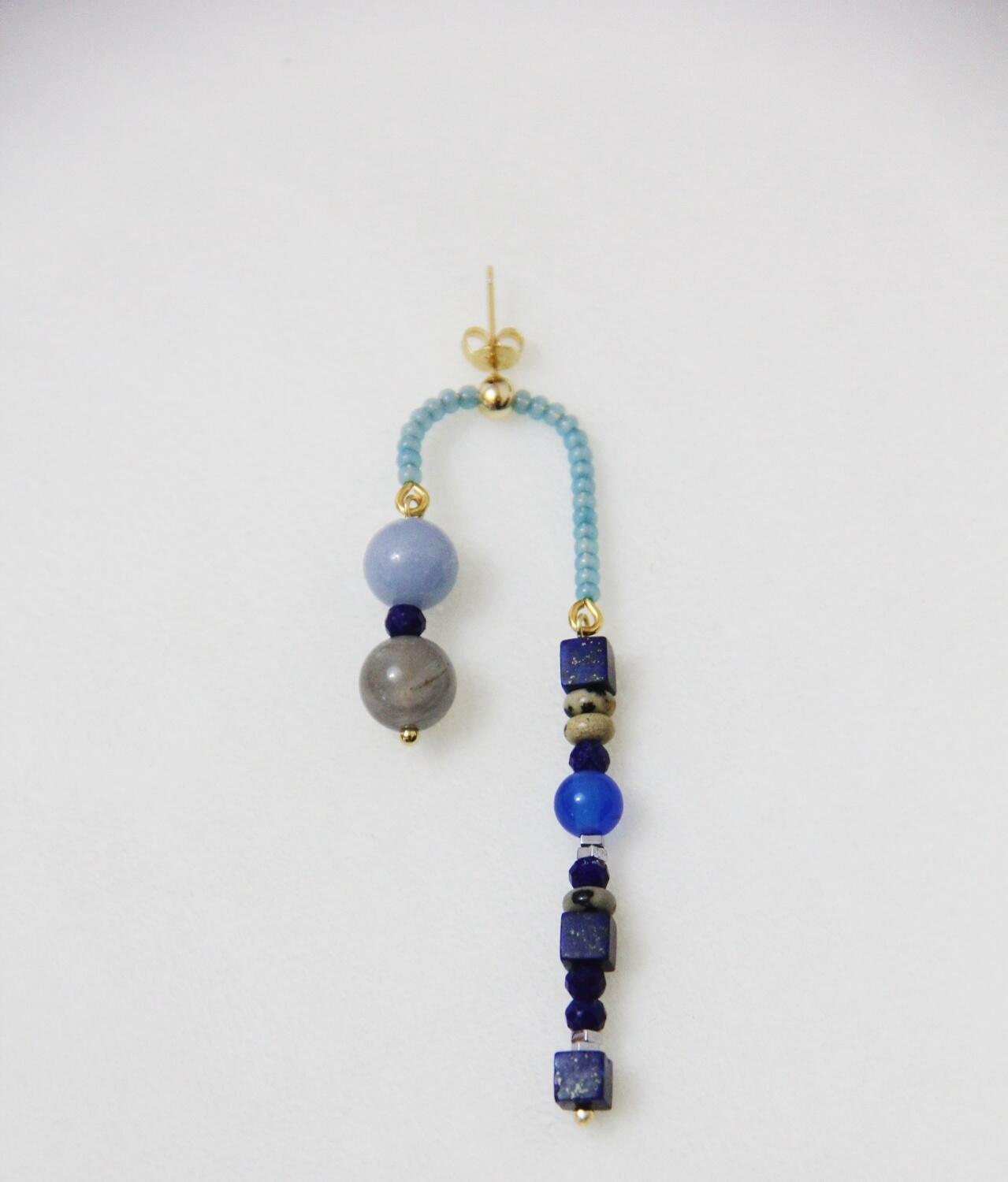Chinoiserie Asymmetrical Blue Natural Stone Earrings