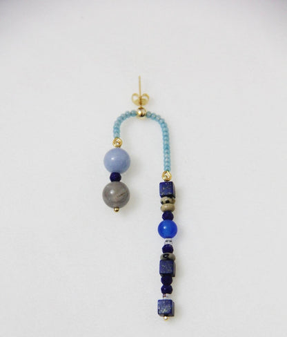 Chinoiserie Asymmetrical Blue Natural Stone Earrings