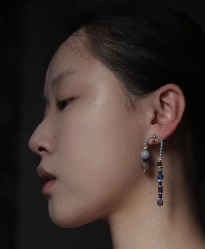 Chinoiserie Asymmetrical Blue Natural Stone Earrings