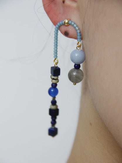 Chinoiserie Asymmetrical Blue Natural Stone Earrings