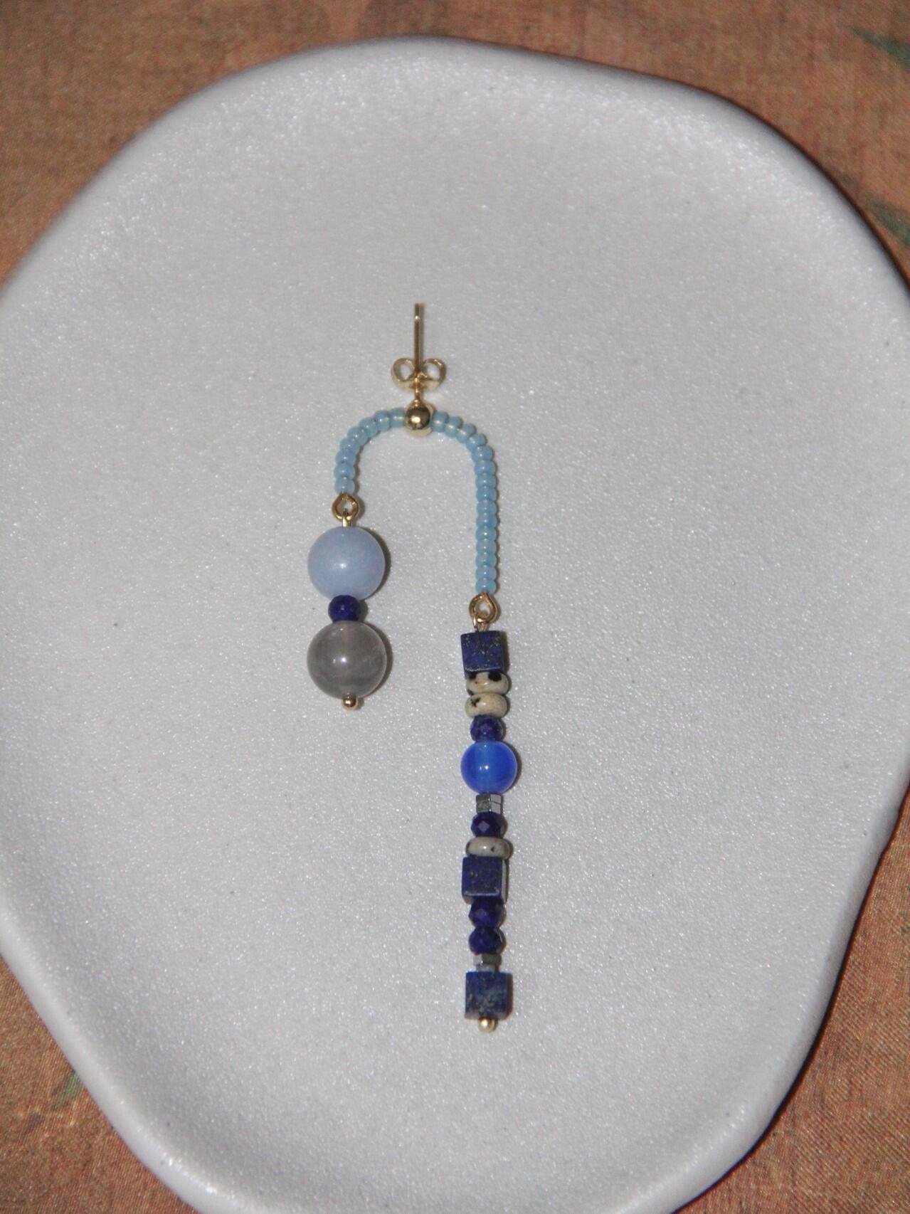 Chinoiserie Asymmetrical Blue Natural Stone Earrings
