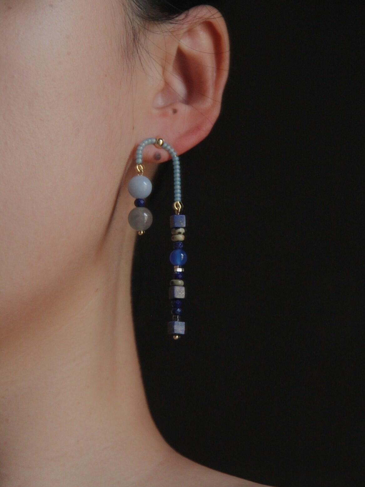 Chinoiserie Asymmetrical Blue Natural Stone Earrings