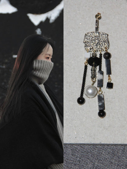 Chinoiserie Black & White Sweet Fairy Tassel Earrings