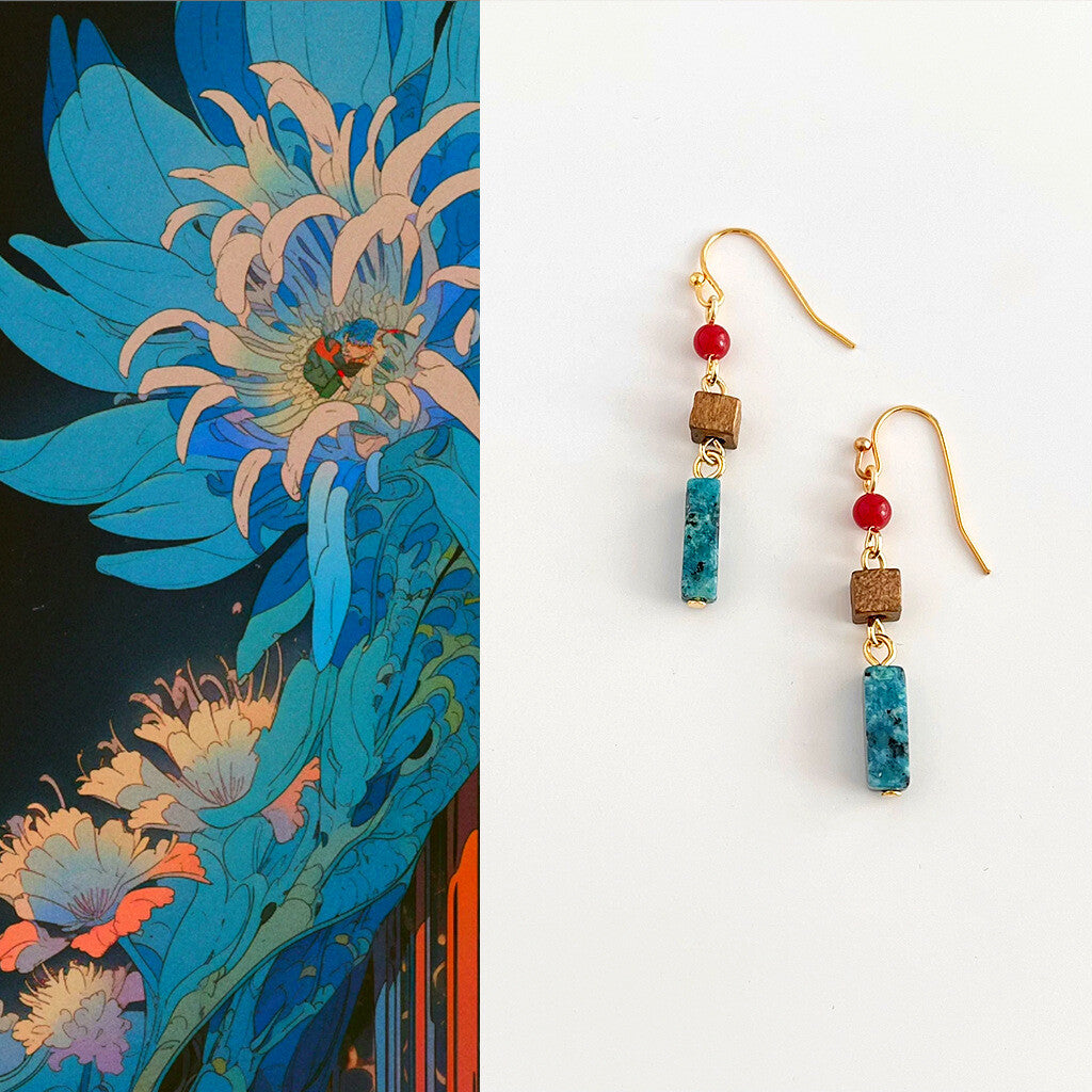 Chinoiserie Blue Ink Beaded Earrings