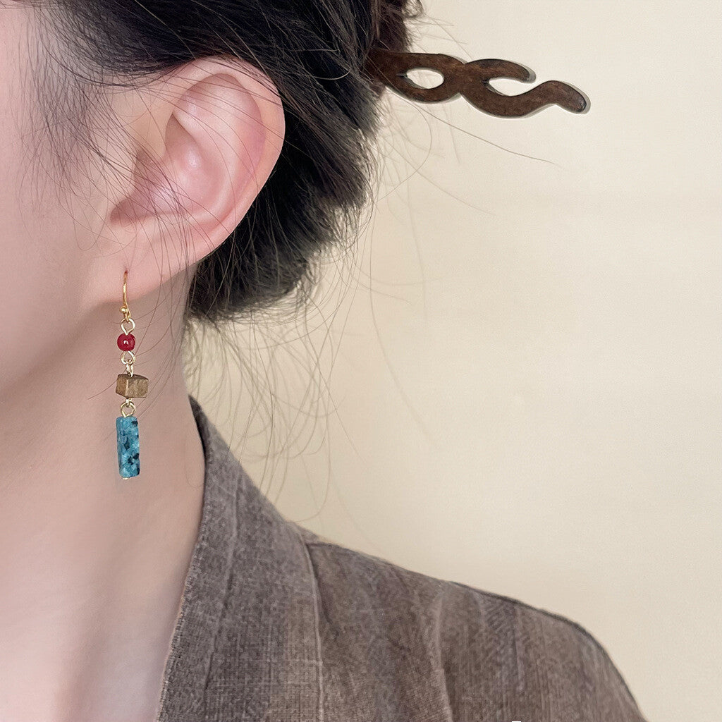 Chinoiserie Blue Ink Beaded Earrings