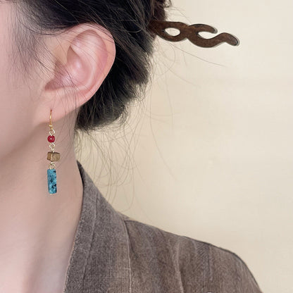 Chinoiserie Blue Ink Beaded Earrings