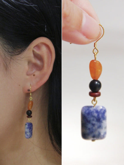 Chinoiserie Blue & White Porcelain Contrast Earrings