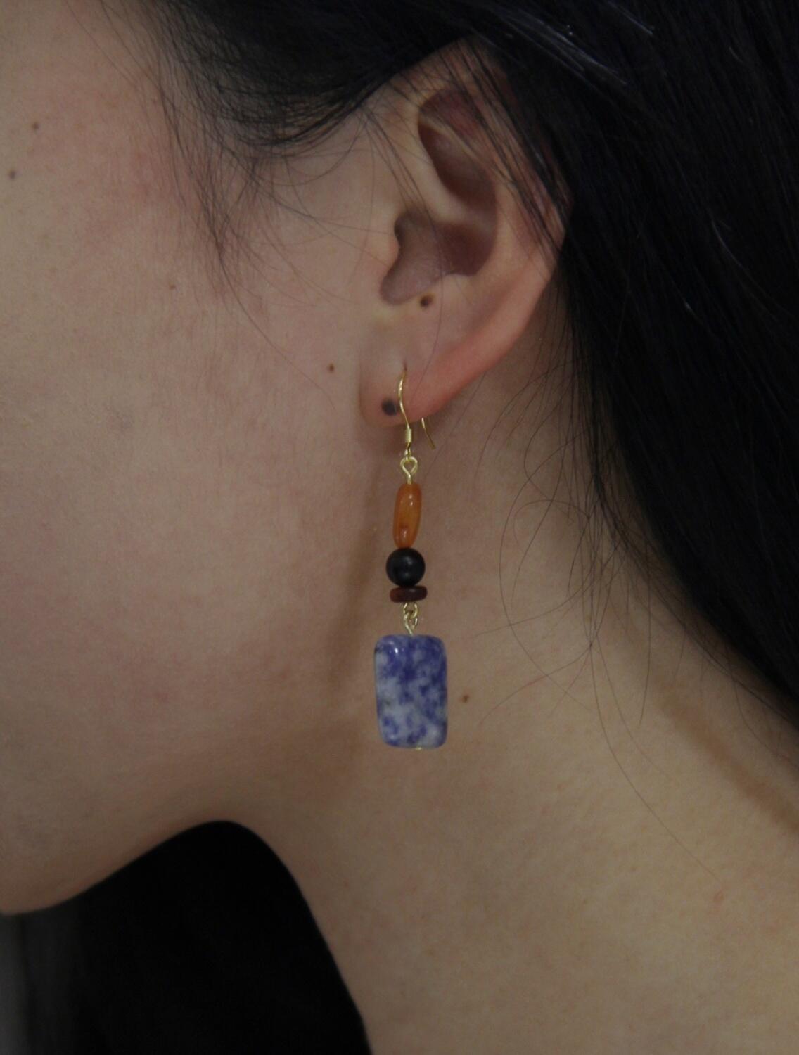 Chinoiserie Blue & White Porcelain Contrast Earrings