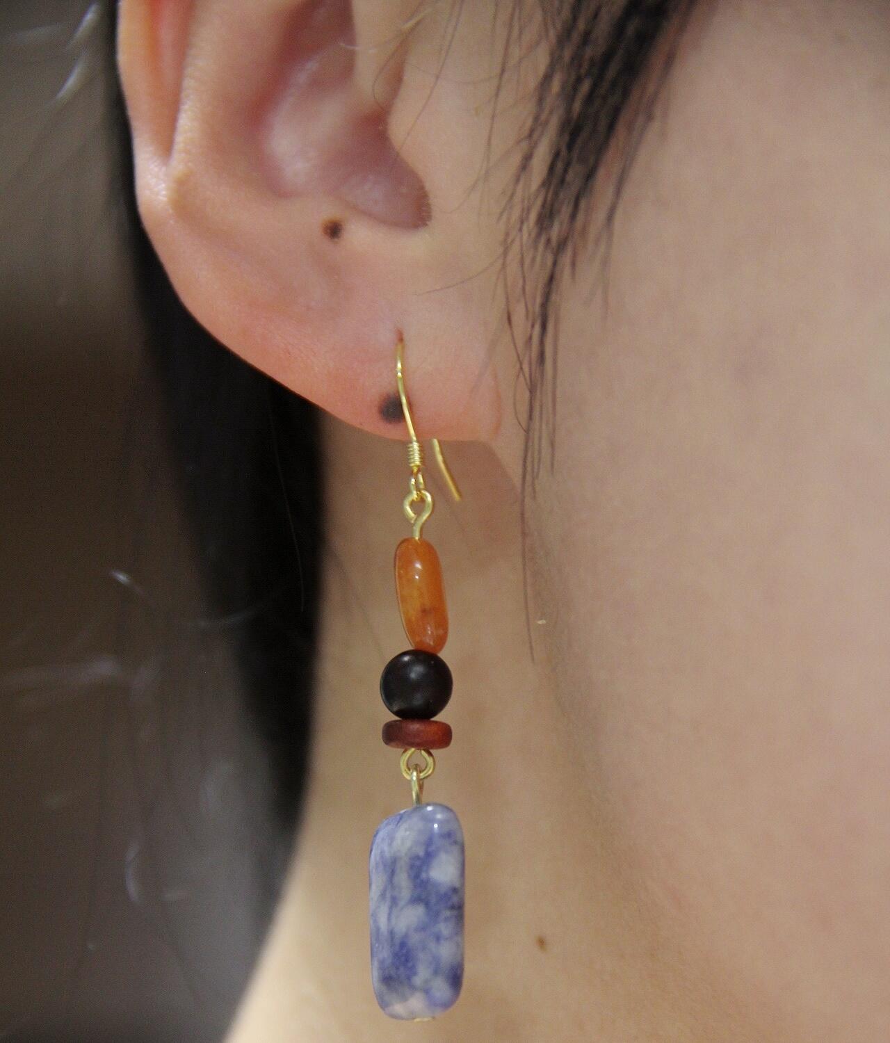 Chinoiserie Blue & White Porcelain Contrast Earrings