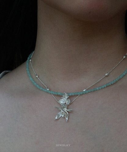 Chinoiserie Coelogyne Cristata Silver Necklace