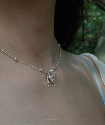 Chinoiserie Coelogyne Cristata Silver Necklace