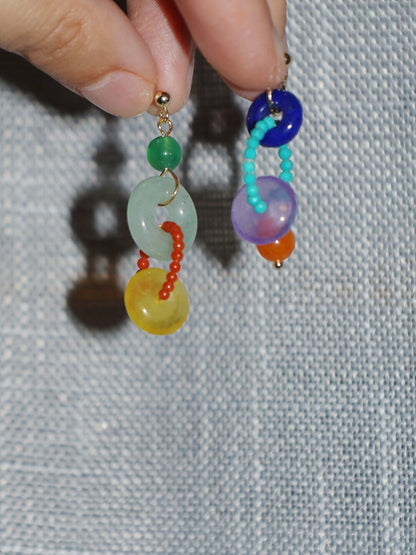 Chinoiserie Colorful Asymmetrical Hoop Earrings