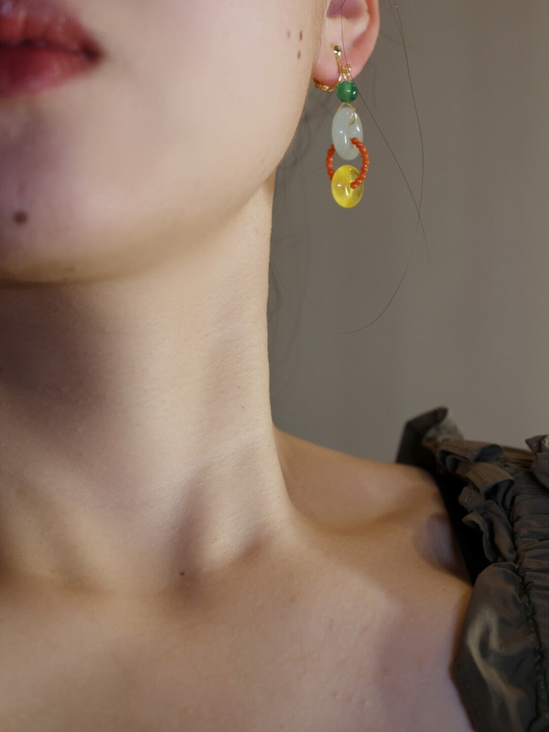 Chinoiserie Colorful Asymmetrical Hoop Earrings