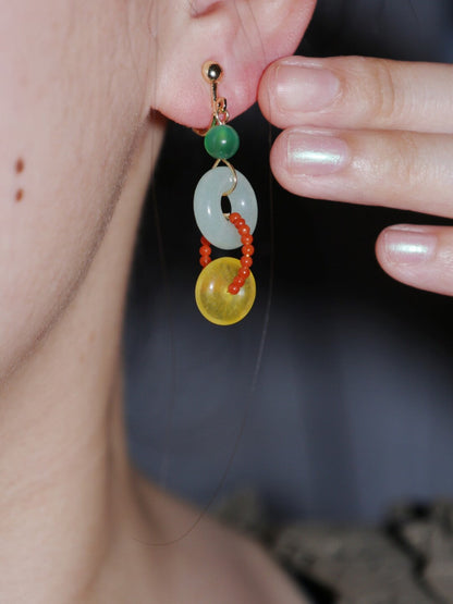 Chinoiserie Colorful Asymmetrical Hoop Earrings