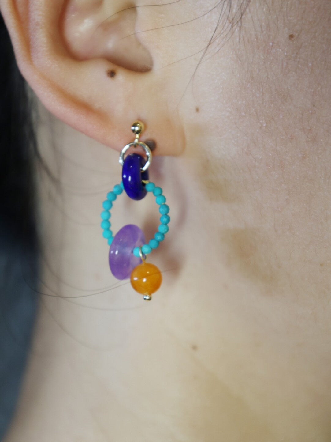 Chinoiserie Colorful Asymmetrical Hoop Earrings
