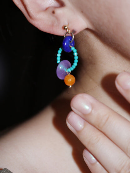 Chinoiserie Colorful Asymmetrical Hoop Earrings