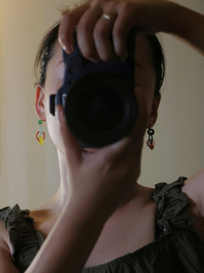 Chinoiserie Colorful Asymmetrical Hoop Earrings