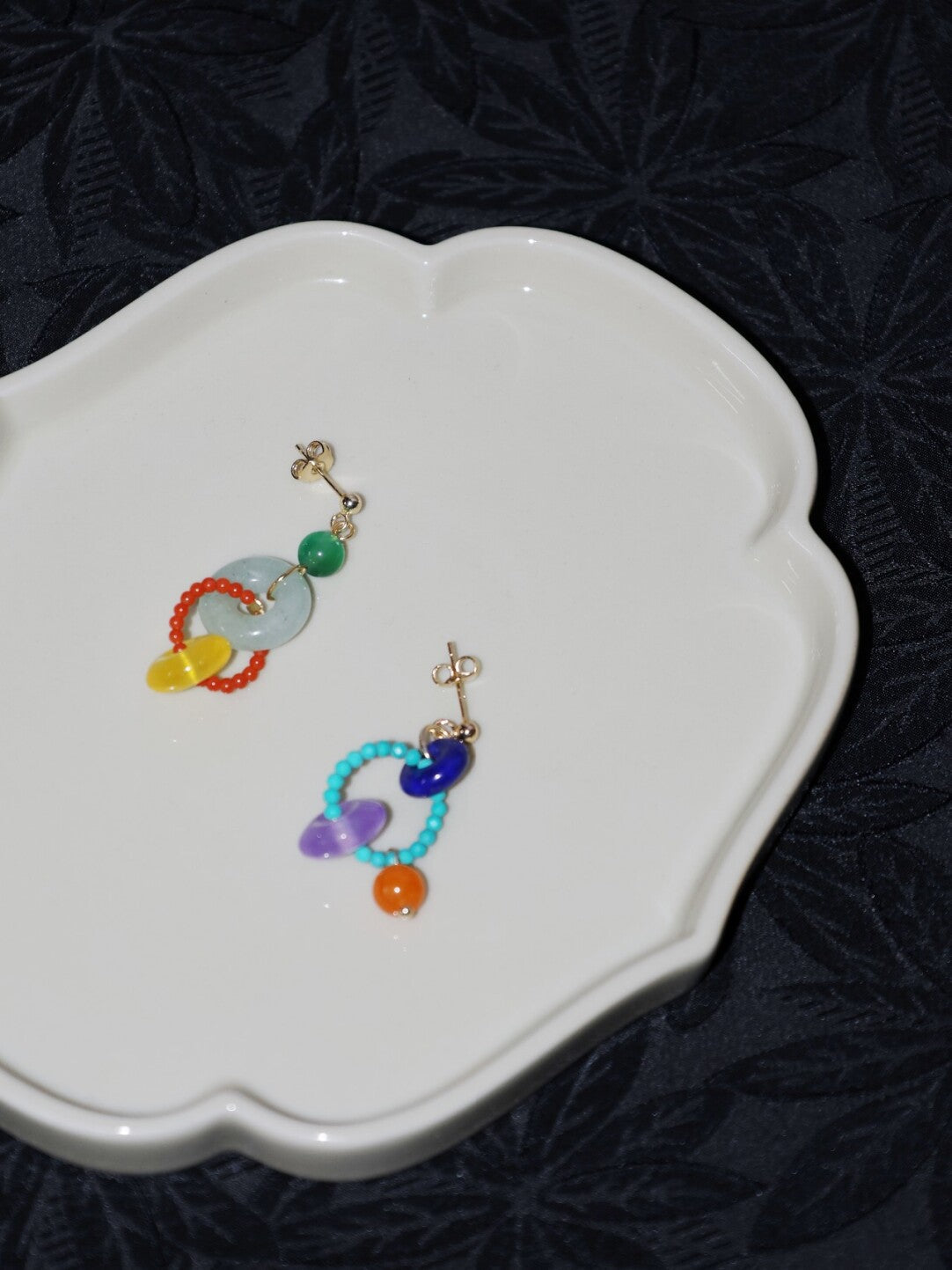 Chinoiserie Colorful Asymmetrical Hoop Earrings