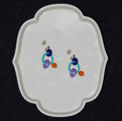 Chinoiserie Colorful Asymmetrical Hoop Earrings