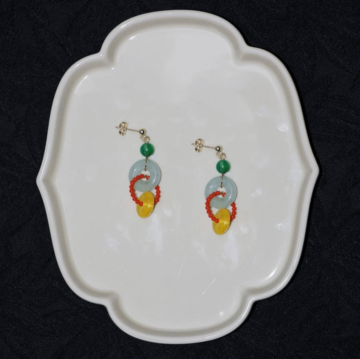 Chinoiserie Colorful Asymmetrical Hoop Earrings