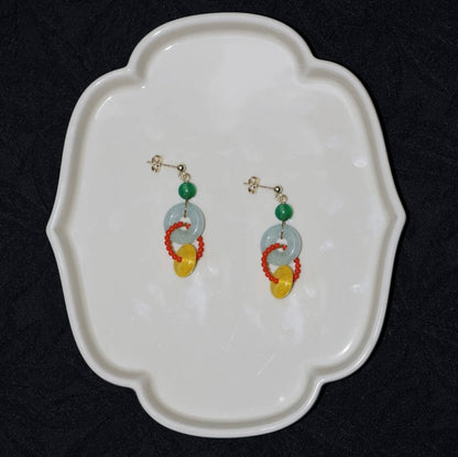 Chinoiserie Colorful Asymmetrical Hoop Earrings