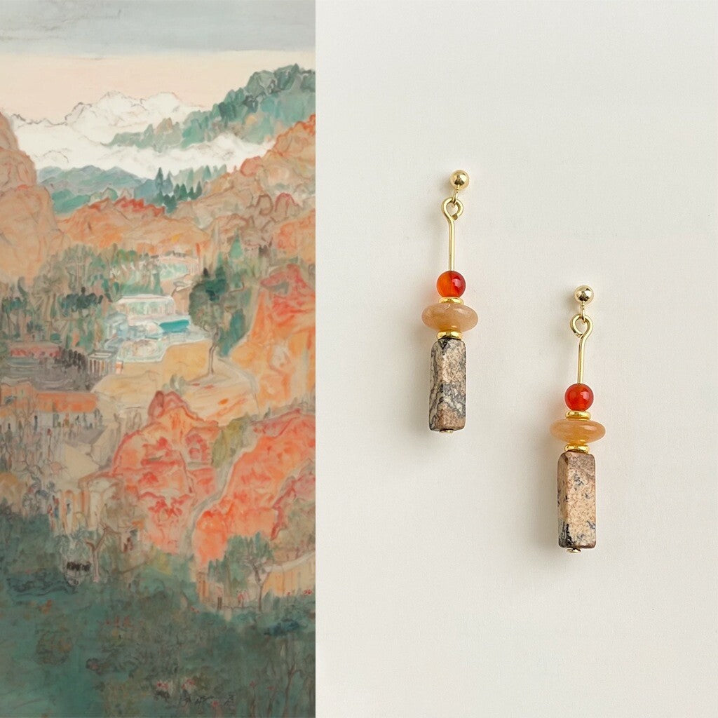 Chinoiserie Danxia Red Agate Earrings