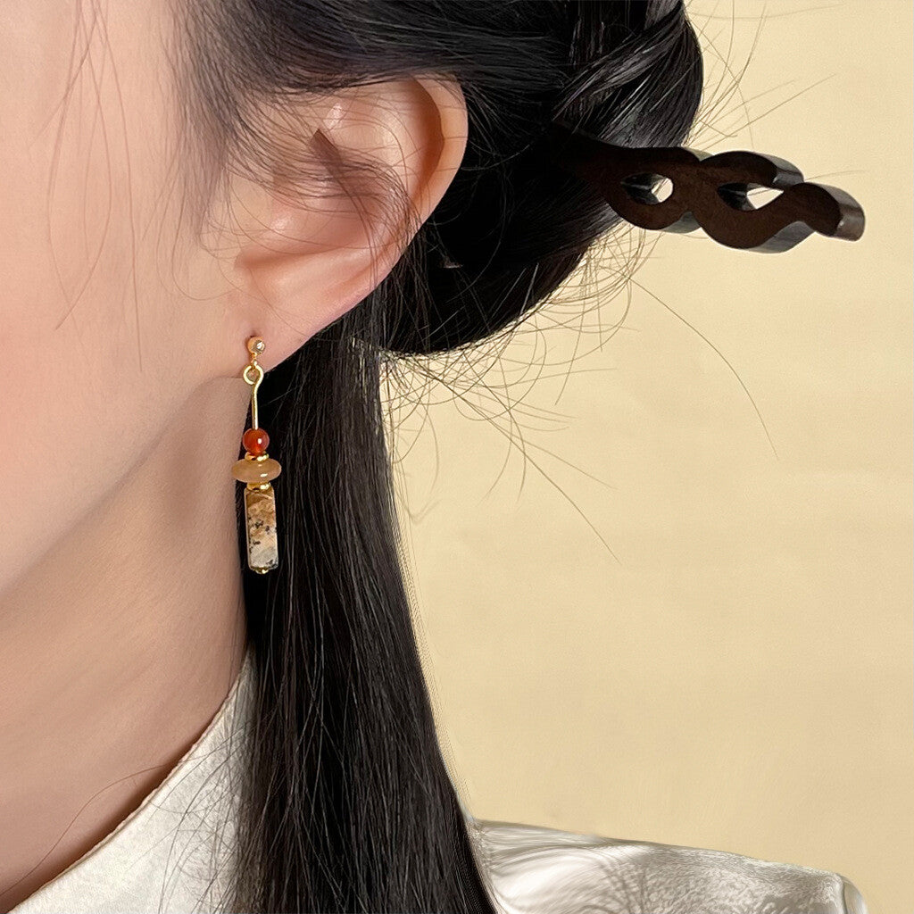 Chinoiserie Danxia Red Agate Earrings