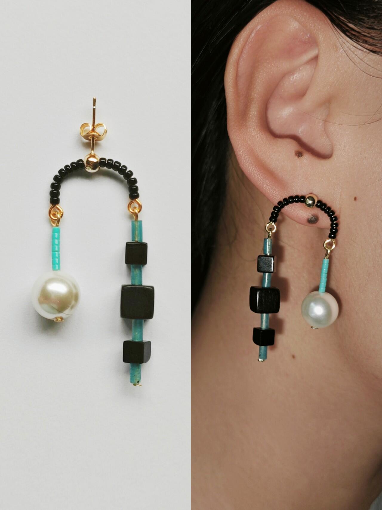 Chinoiserie Ebony Black Onyx Blue Natural Stone Earrings
