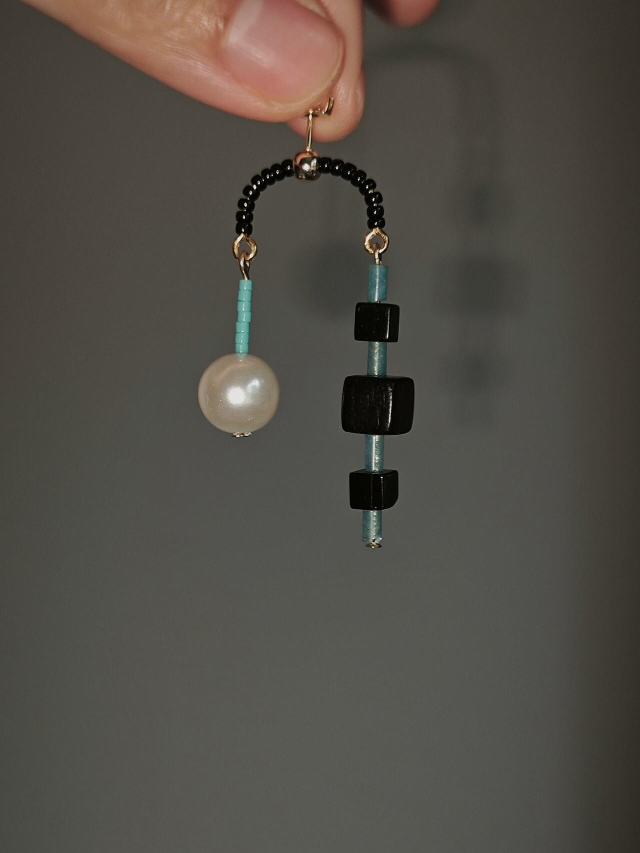 Chinoiserie Ebony Black Onyx Blue Natural Stone Earrings