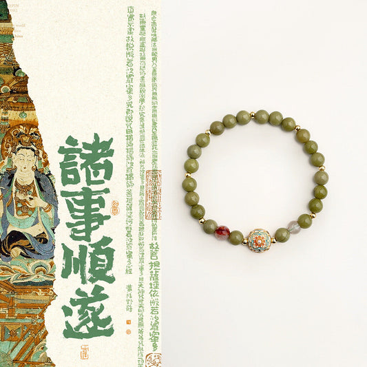 Chinoiserie Green Grapes Beaded Bracelet