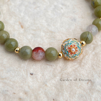 Chinoiserie Green Grapes Beaded Bracelet