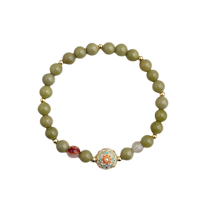 Chinoiserie Green Grapes Beaded Bracelet