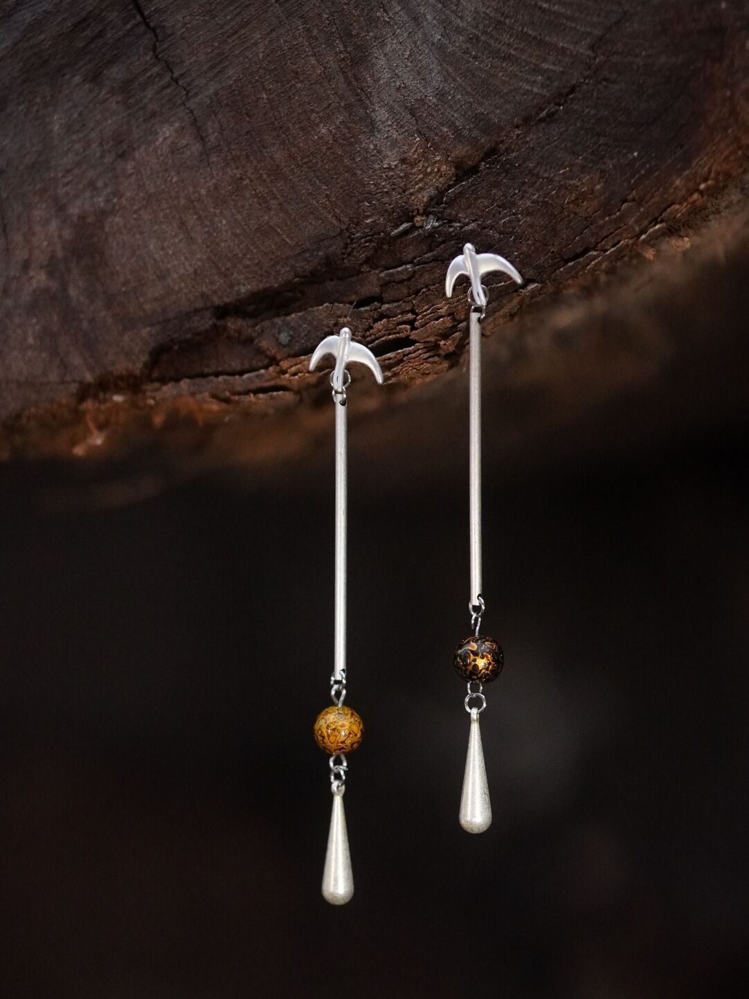 Chinoiserie Swallow Lacquer Bead Long Earrings