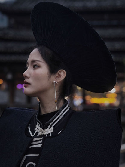 Chinoiserie Swallow Lacquer Bead Long Earrings