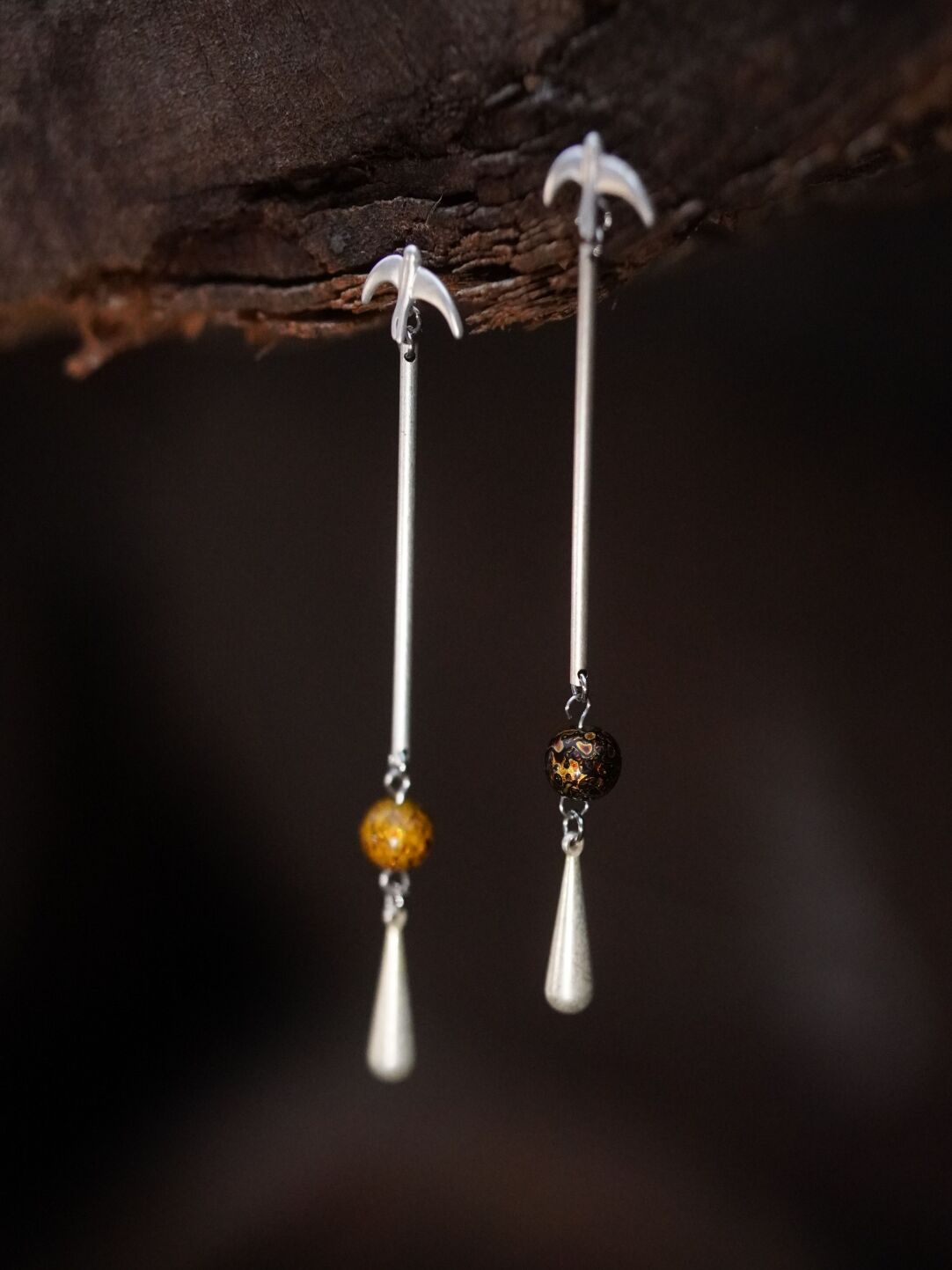 Chinoiserie Swallow Lacquer Bead Long Earrings