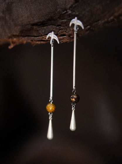 Chinoiserie Swallow Lacquer Bead Long Earrings