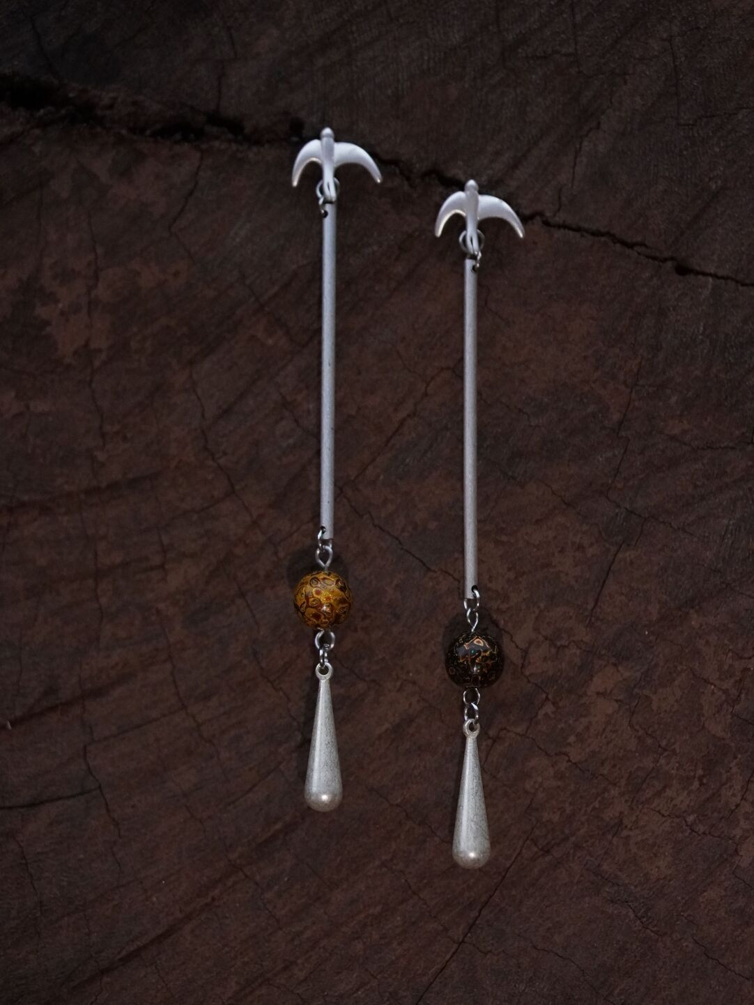 Chinoiserie Swallow Lacquer Bead Long Earrings