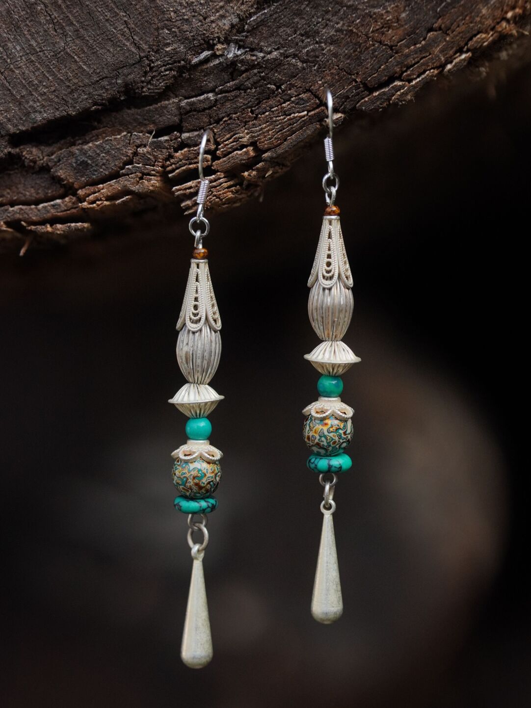 Chinoiserie Lacquer Moon Long Earrings