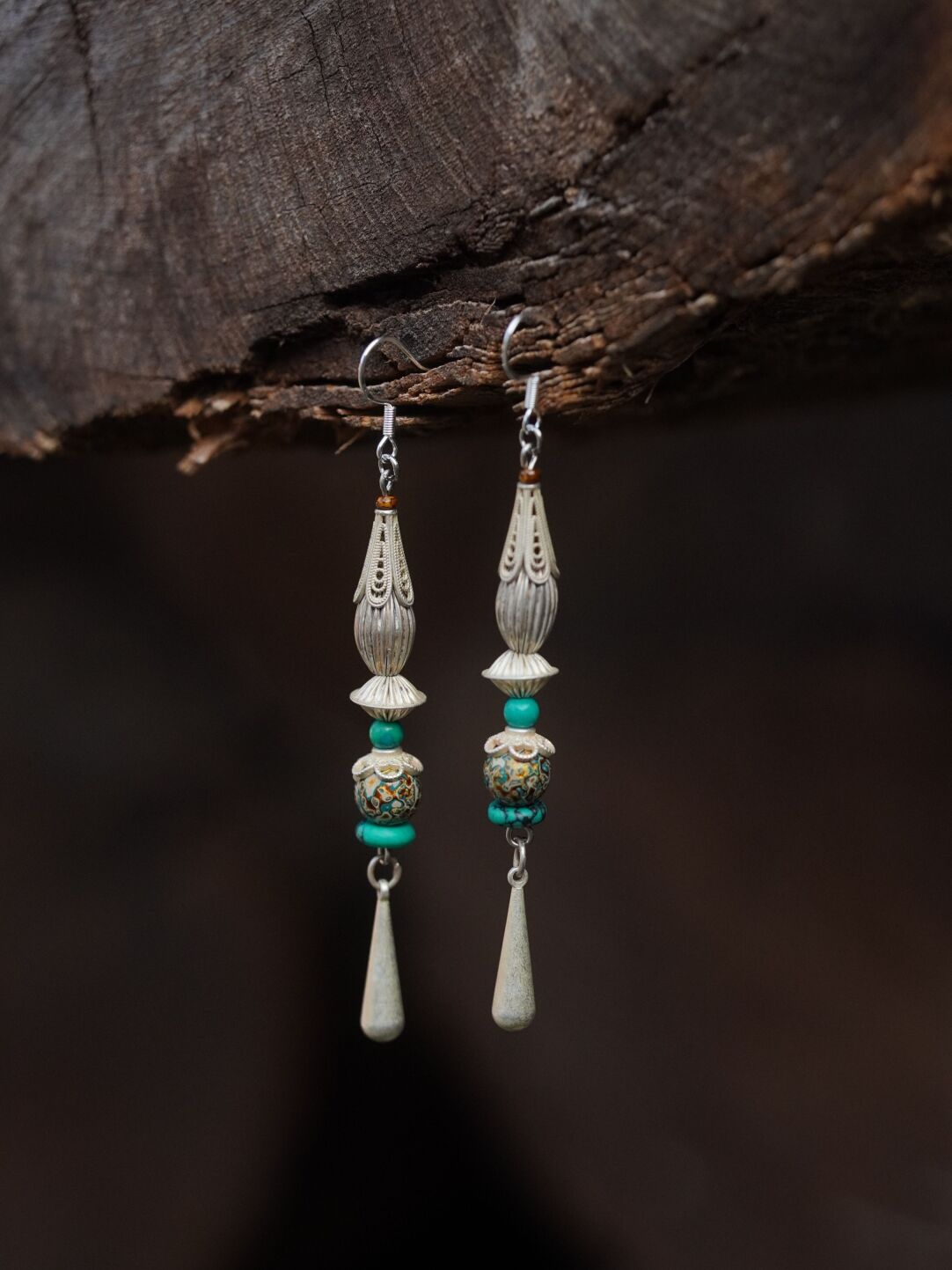 Chinoiserie Lacquer Moon Long Earrings