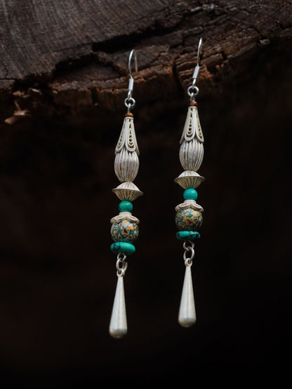 Chinoiserie Lacquer Moon Long Earrings