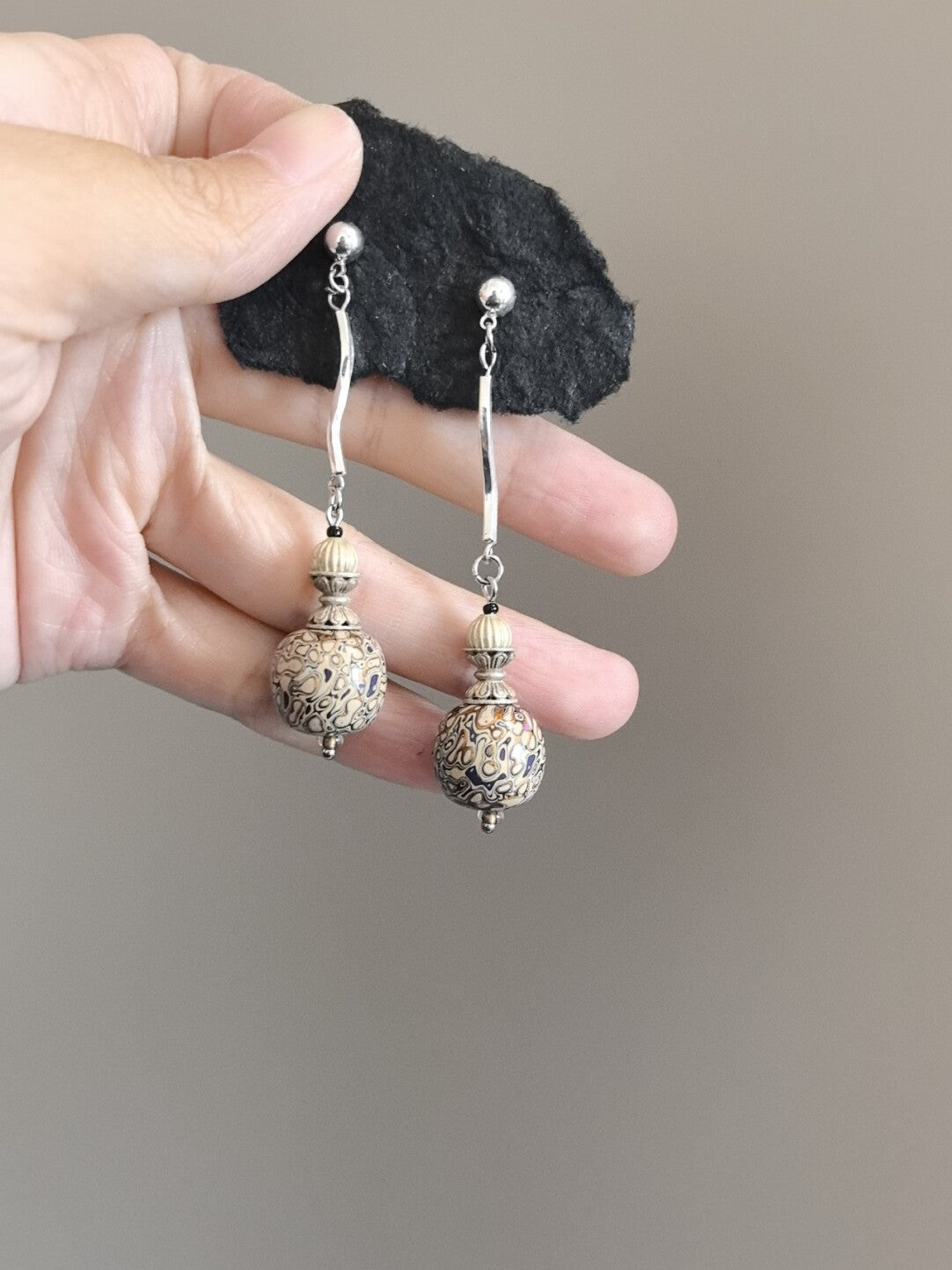 Chinoiserie Lacquer Purple Spring Earrings