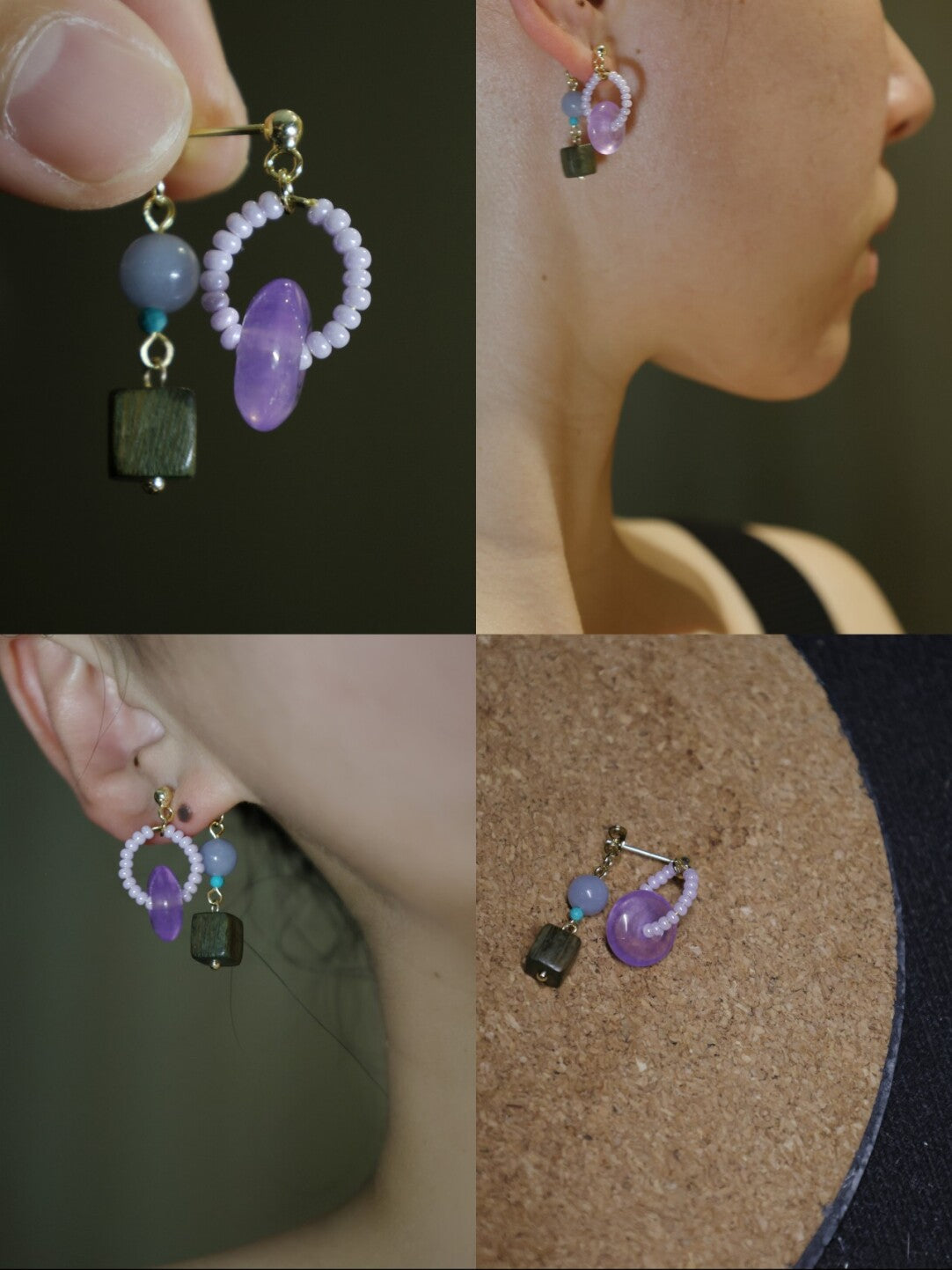 Chinoiserie Lilac Beaded Earrings
