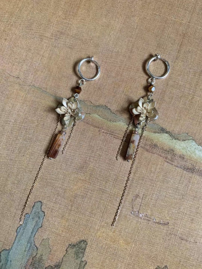 Chinoiserie Lotus Agate Earrings