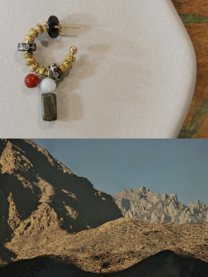 Chinoiserie Mountain Sandalwood Agate Earrings