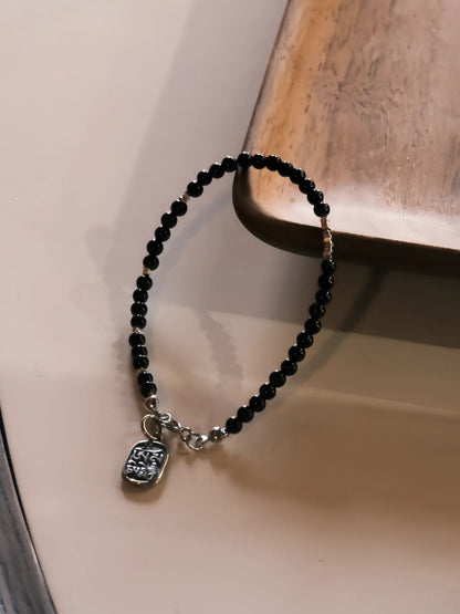 Chinoiserie Peace Talisman Black Onyx Beaded Bracelet