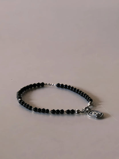 Chinoiserie Peace Talisman Black Onyx Beaded Bracelet